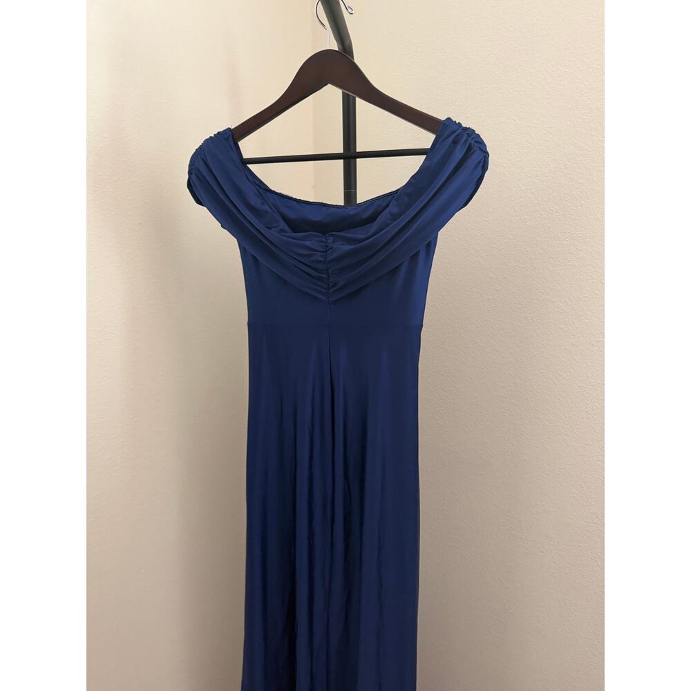 elegant viral off the shoulder wedding guest summer gown dress dark navy S - Picture 8 of 11
